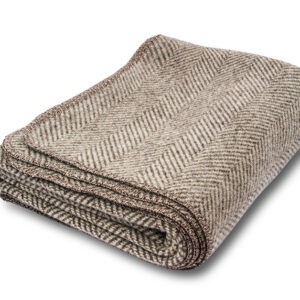 Koc wełniany w jodełkę melanżowe obszycie overlock 200 cm x 150 cm – 100% wełna (1.5kg)