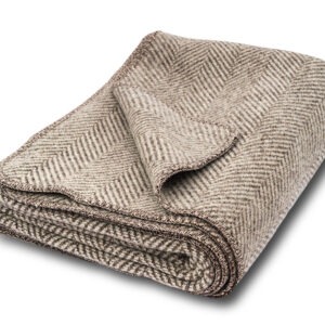Koc wełniany w jodełkę melanżowe obszycie overlock 200 cm x 150 cm - 100% wełna (1.5kg)