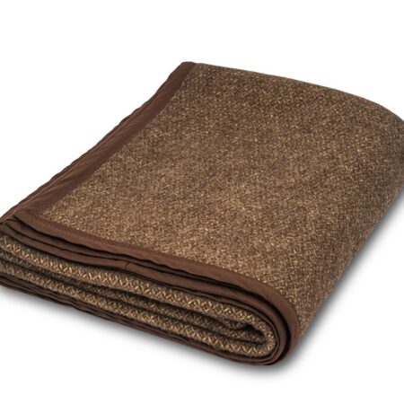 Koc wełniany – romby/obszycie brązowe 150 x 180 cm – 100% wełna (1kg)