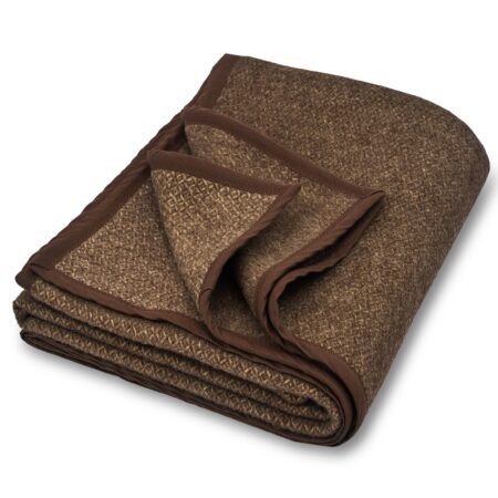 Koc wełniany - romby/obszycie brązowe 150 x 180 cm - 100% wełna (1kg)